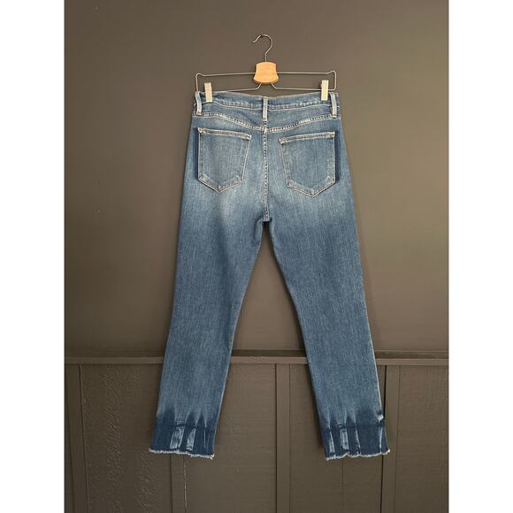 FRAME Le High Straight Raw Hem Jeans in Merriview Blue Size 29 - Picture 7 of 9